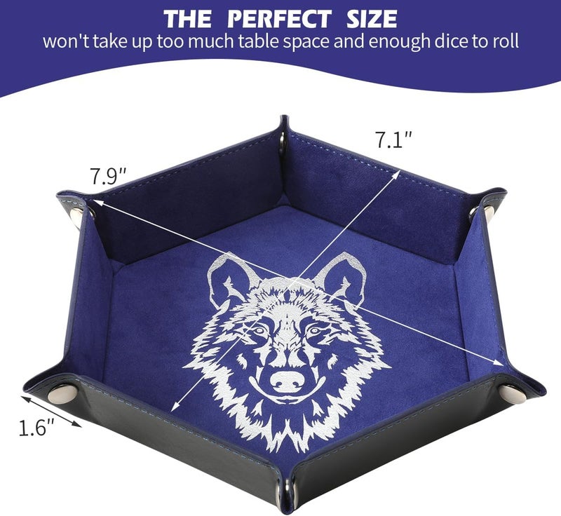 Grajar 6 Pcs DND Dice Tray with Animals Pattern for RPG D&D Table Games - Folding PU Leather and Velvet Rolling Holder Storage Box - Image 3
